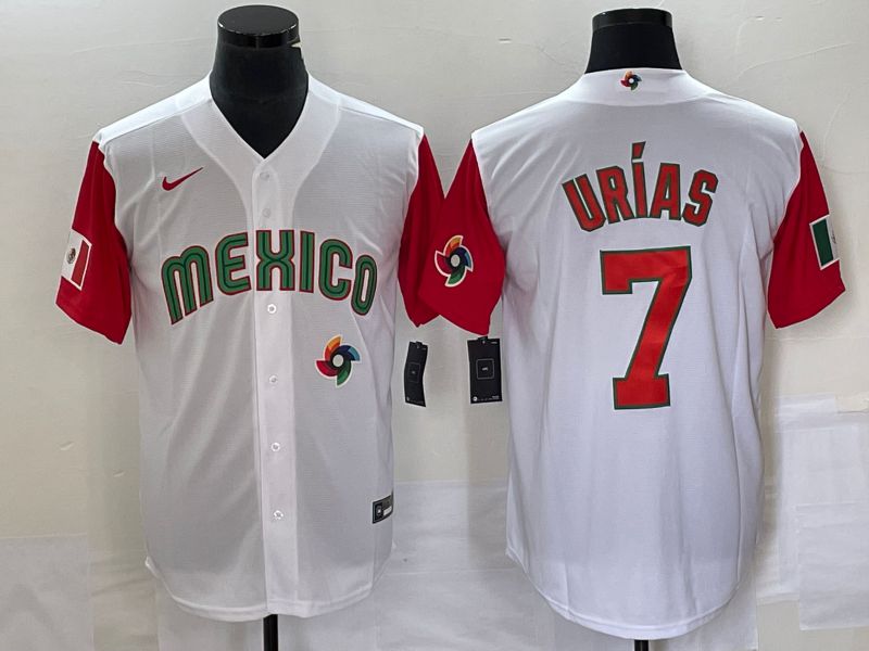 Men 2023 World Cub Mexico 7 Urias White orange Nike MLB Jersey15